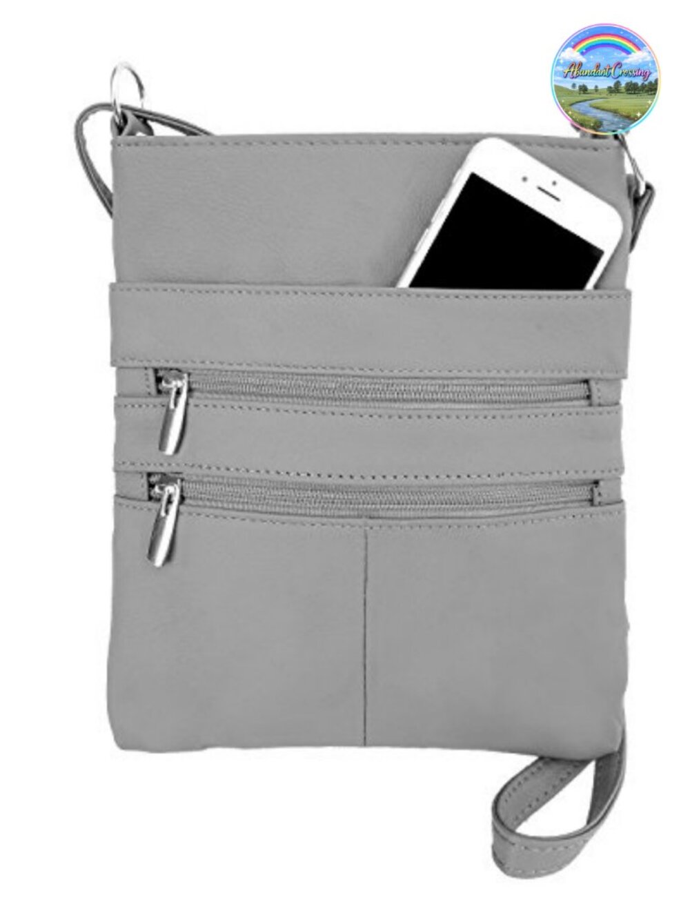 Mini Crossbody Purse Multi Pocket Double Zipper Leather Adjustable Strap Travel